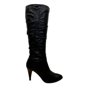 Adrienne Vittadini Women’s Black Leather Knee-High Almond Toe Sunny Boots Sz 6M